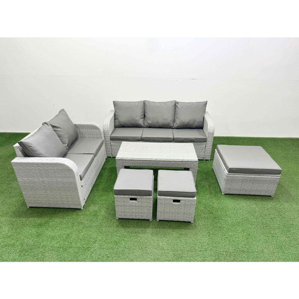 Fimous 8 Seater PE Rattan Wicker Garden Furniture Patio Conservatory Sofa Set with 3 Seater Sofa Love Sofa 3 Stool