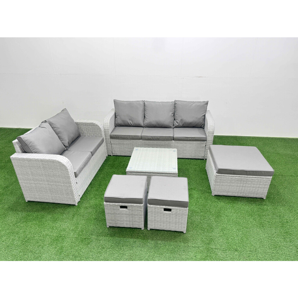 Fimous 8 Seater PE Rattan Wicker Garden Furniture Patio Conservatory Sofa Set with 3 Seater Sofa Love Sofa 3 Stool