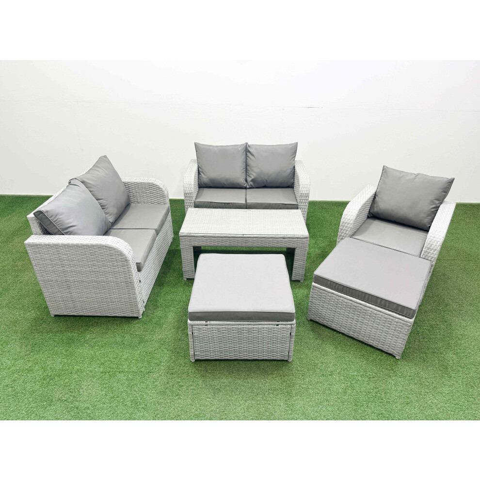 Fimous High Back Poly Rattan Garden Furniture Set with Reclining Chair Loveseat Sofa Indoor Outdoor Patio  Set 2 Big Stool