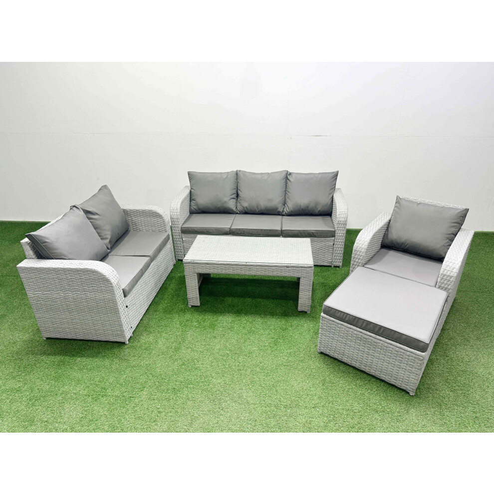 Fimous Patio Pe Wicker 7 Seater Outdoor Rattan Furniture Sofa Sets With Reclining Chair Loveseat Sofa 3 Seater Sofa Big Footstool Grey