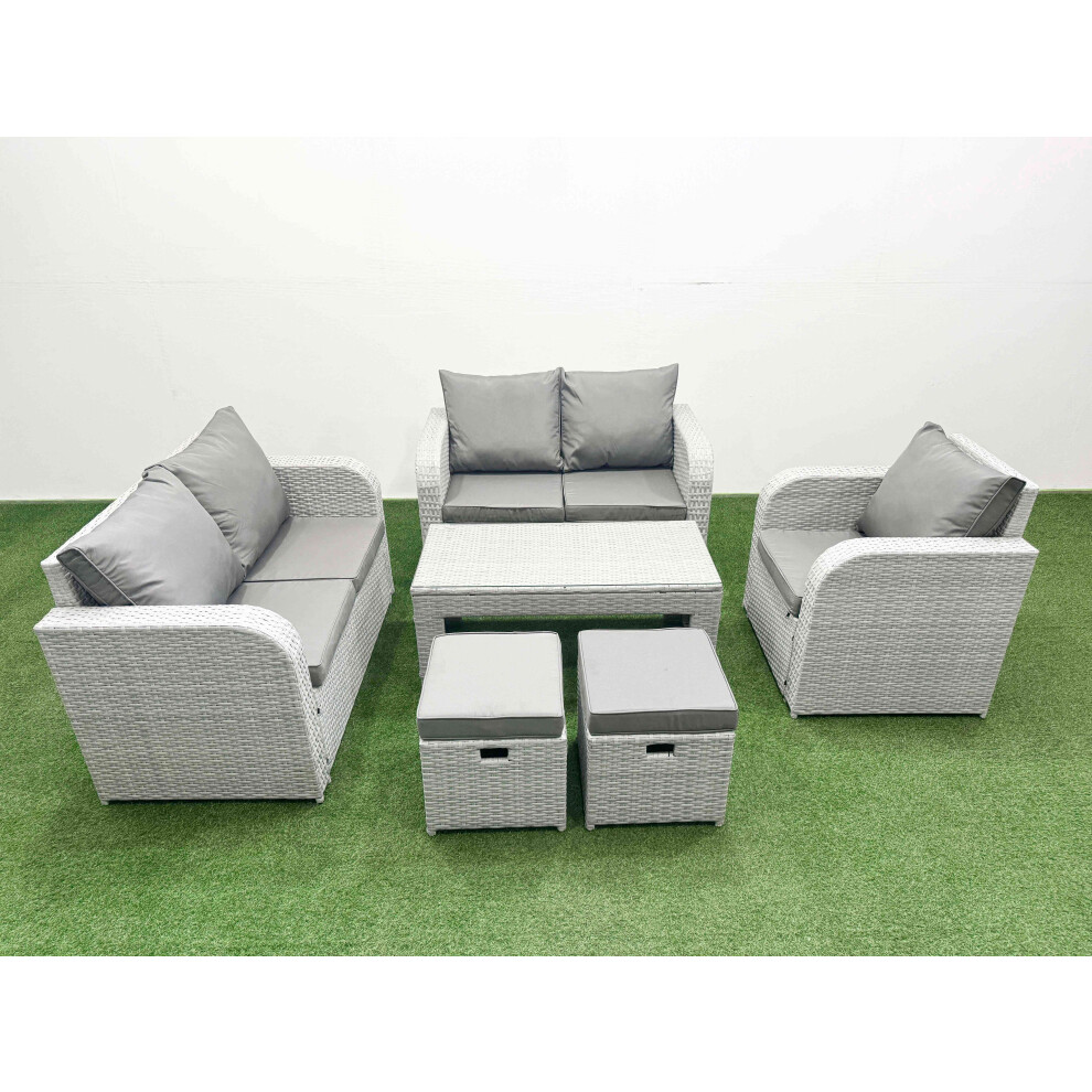 Fimous High Back Poly Rattan Garden Furniture Set with Reclining Chair Loveseat Sofa Indoor Outdoor Patio  Set 2 Stool