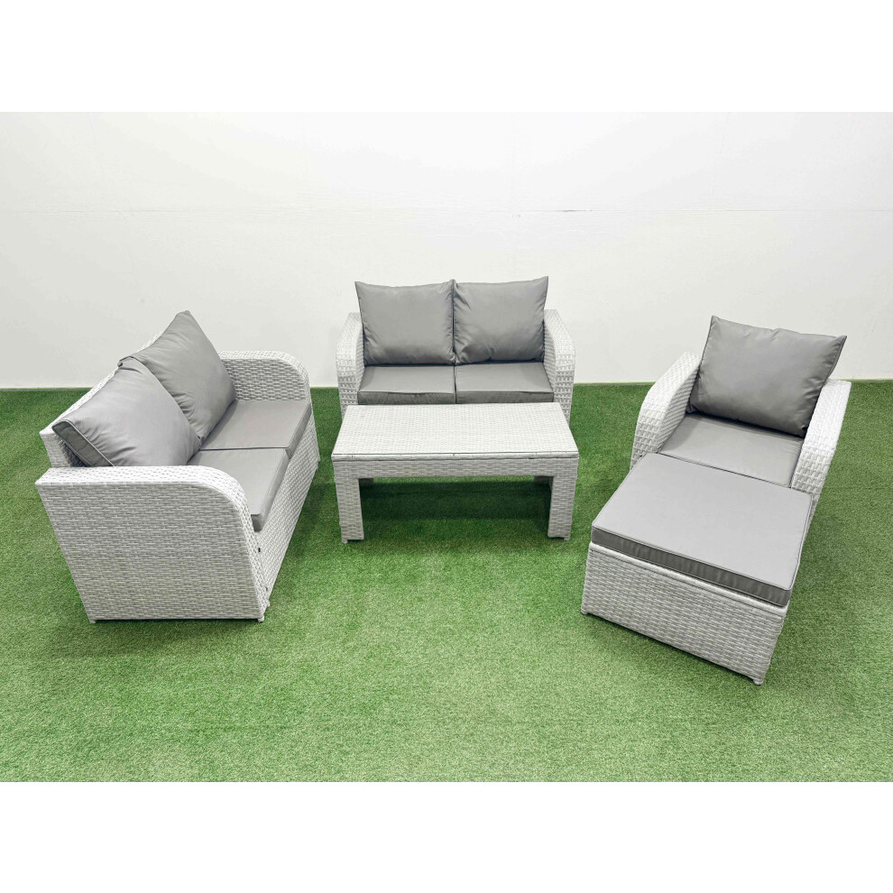 Fimous High Back Poly Rattan Garden Furniture Set with Reclining Chair Loveseat Sofa Indoor Outdoor Patio  Set Big Stool