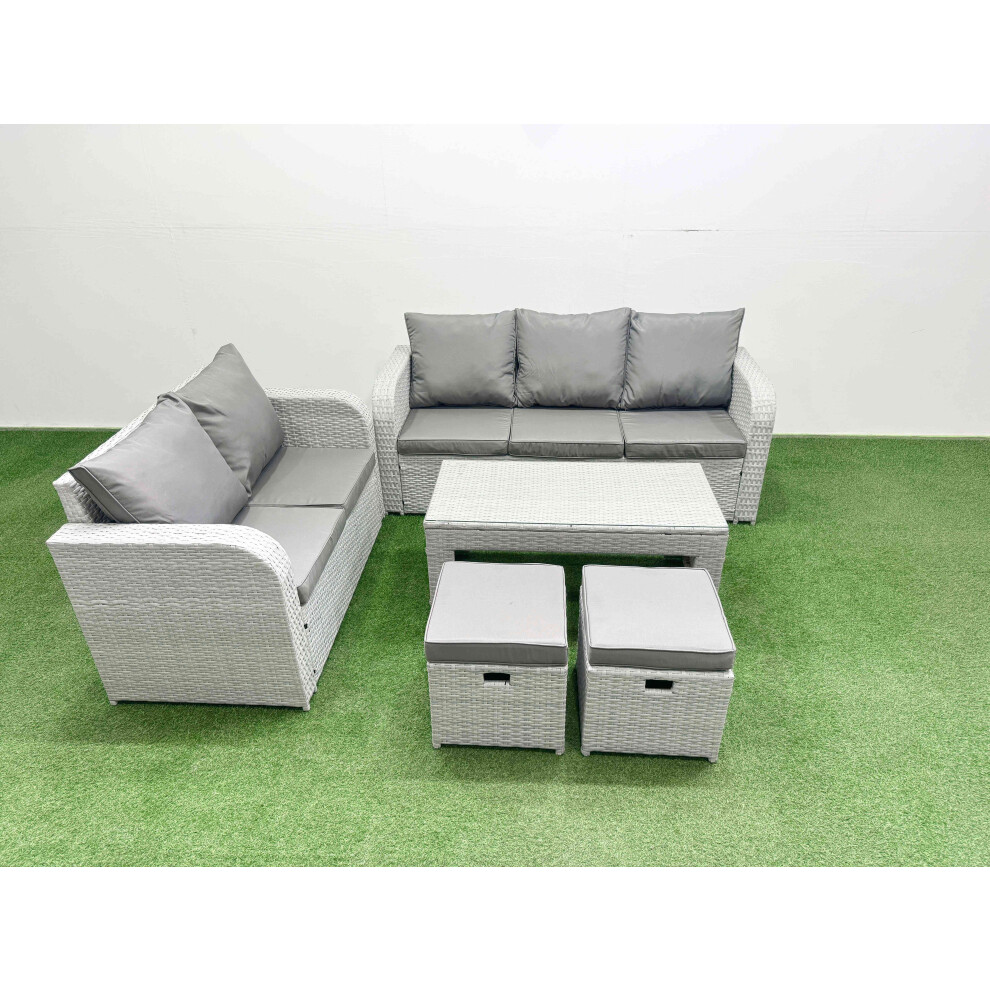 Fimous 7 Seater PE Rattan Wicker Garden Furniture Patio Conservatory Sofa Set with 3 Seater Sofa Love Sofa 2 Stools