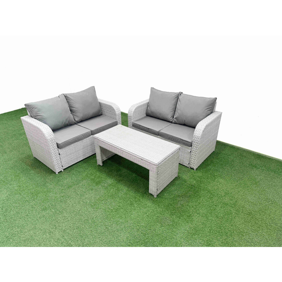 B&Q - 4 Seater Outdoor Love Sofa Set Rattan Garden Furniture Set Oblong Coffee Table Light Grey - Image 2