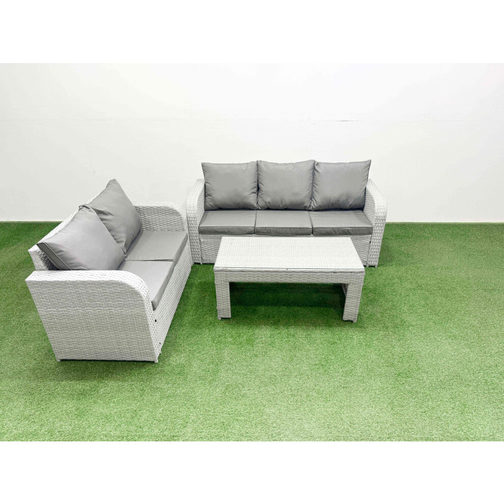 Fimous 5 Seater PE Rattan Wicker Garden Furniture Patio Conservatory Sofa Set with Oblong Coffee Table 3 Seater Sofa Love Sofa