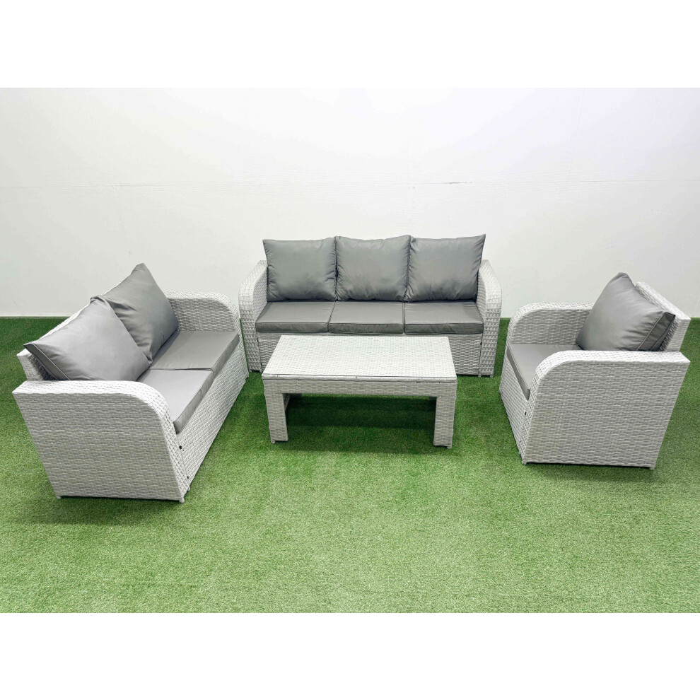 Fimous Patio PE Wicker 6 Seater Outdoor Rattan Furniture Sofa Sets with Reclining Chair Loveseat Sofa 3 Seater Sofa Light Grey