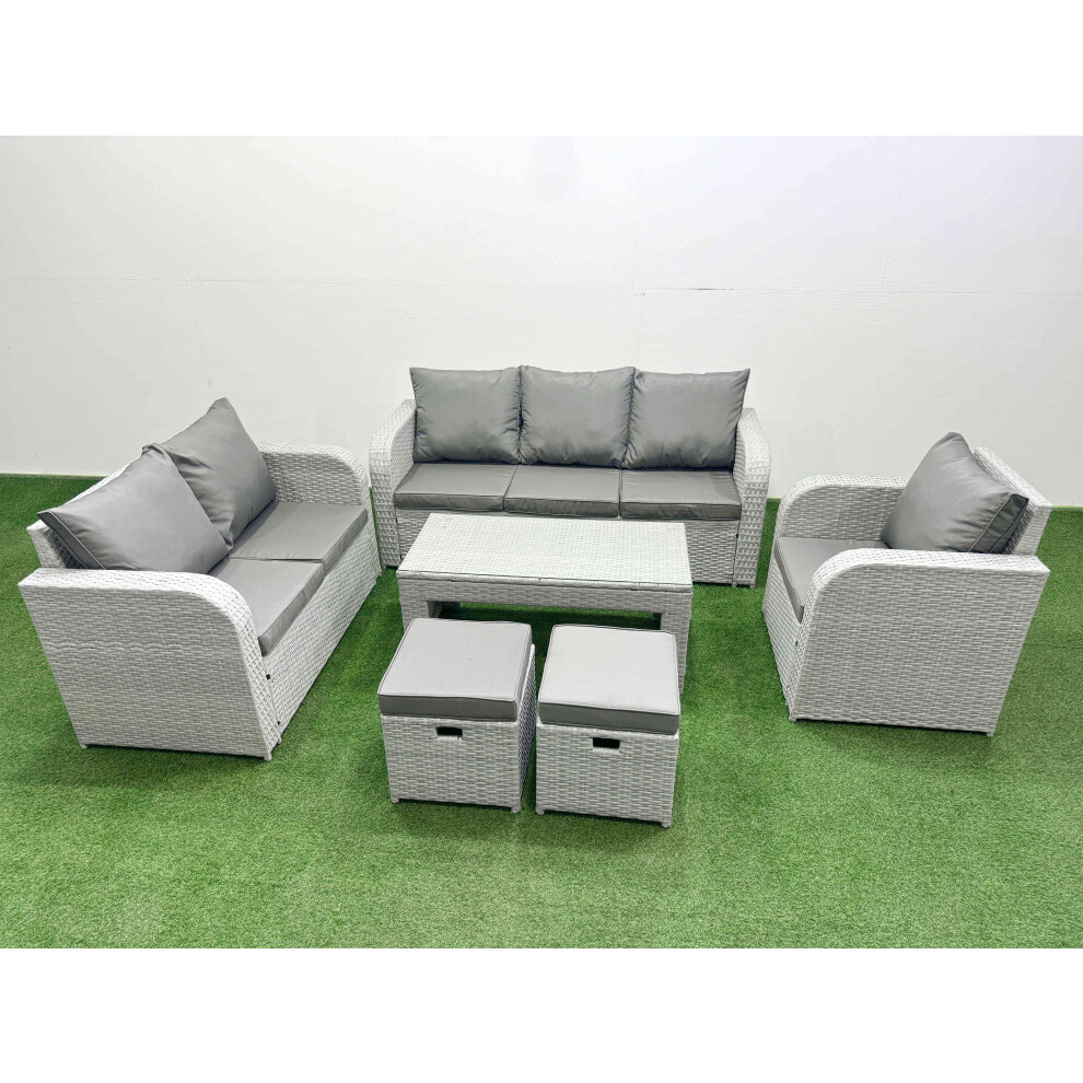 Fimous Patio PE Wicker 8 Seater Outdoor Rattan Furniture Sofa Sets with Reclining Chair Loveseat Sofa 3 Seater Sofa Stool