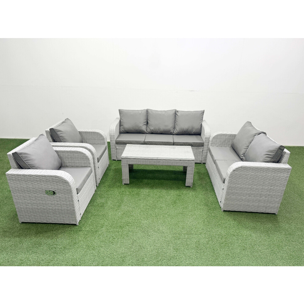 Fimous PE Rattan Garden Furniture Set Adjustable Chair Sofa Double Love Seat 2 Seater Sofa Lounge Set Light Grey