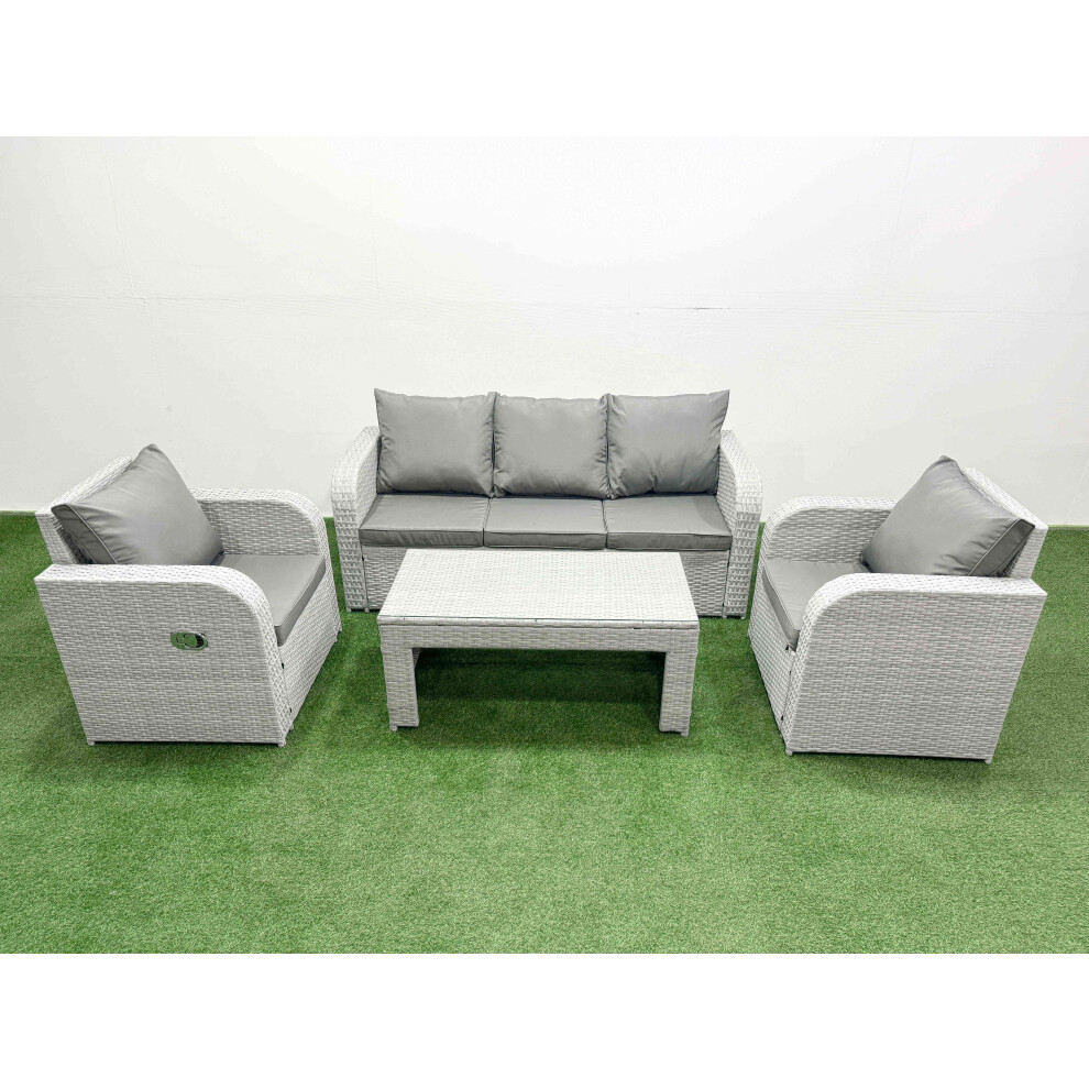 Fimous Pe Rattan Garden Furniture Set Reclining Chair Sofa Lounge Sofa Set Light Grey