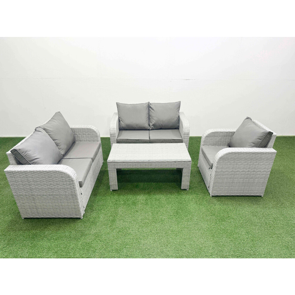 Fimous High Back Poly Rattan Garden Furniture Set with Reclining Chair Loveseat Sofa Indoor Outdoor Patio  Set Light Grey