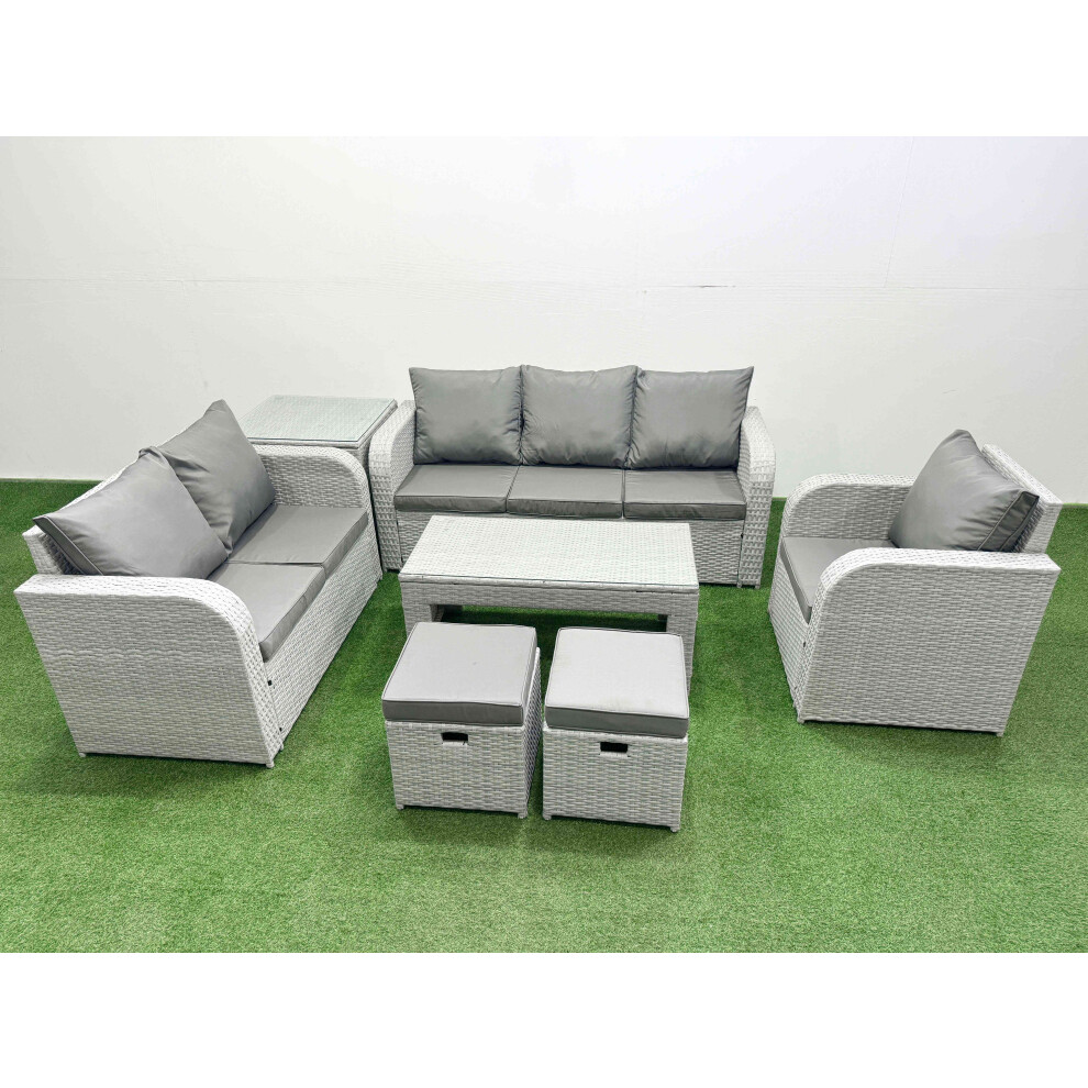 Fimous Patio PE Wicker 8 Seater Outdoor Rattan Furniture Sofa Sets with Reclining Chair Loveseat Sofa 3 Seater Sofa Stool Side Table