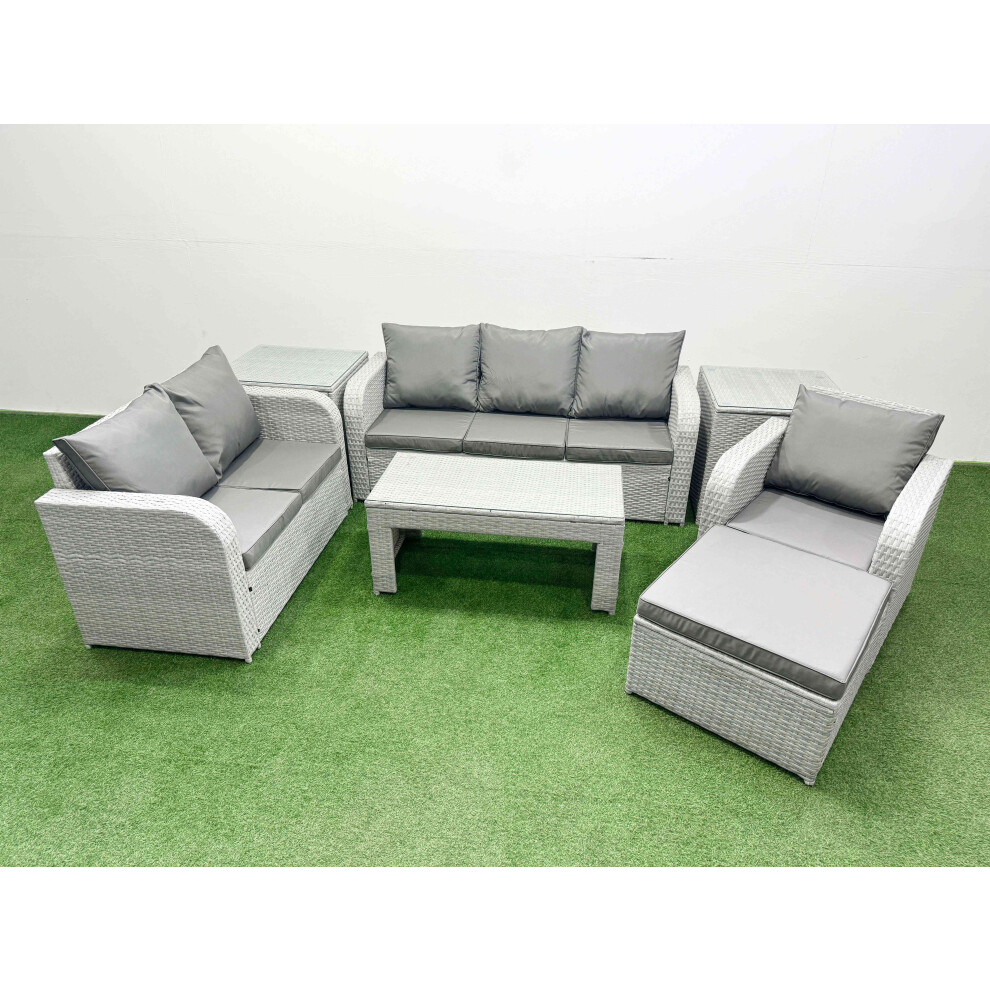 Fimous Patio PE Wicker 7 Seater Outdoor Rattan Furniture Sofa Sets with Reclining Chair Loveseat Sofa 3 Seater Sofa