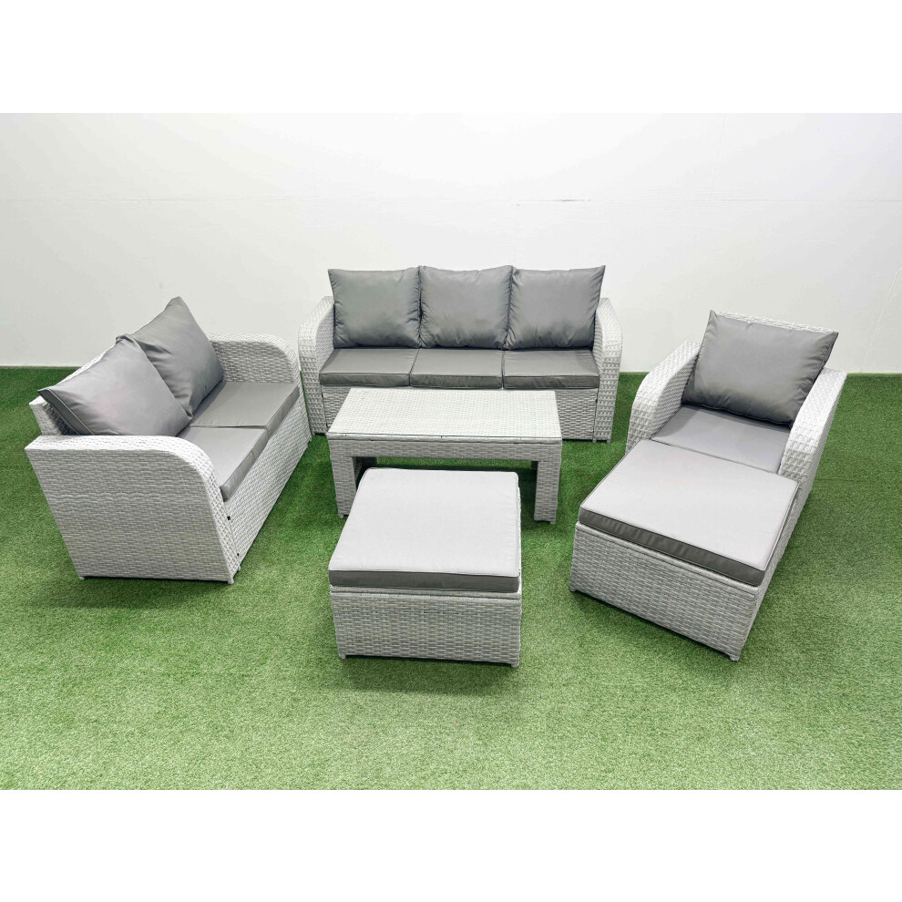 Fimous Patio Pe Wicker 8 Seater Outdoor Rattan Furniture Sofa Sets With Reclining Chair Loveseat Sofa 3 Seater Sofa Grey