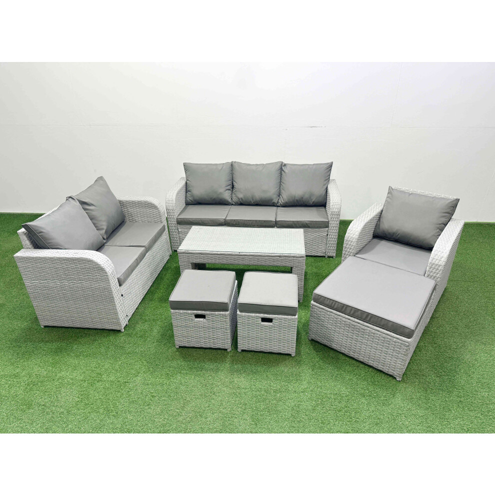 Fimous Patio PE Wicker 9 Seater Outdoor Rattan Furniture Sofa Sets with Reclining Chair Loveseat Sofa 3 Seater Sofa Stool