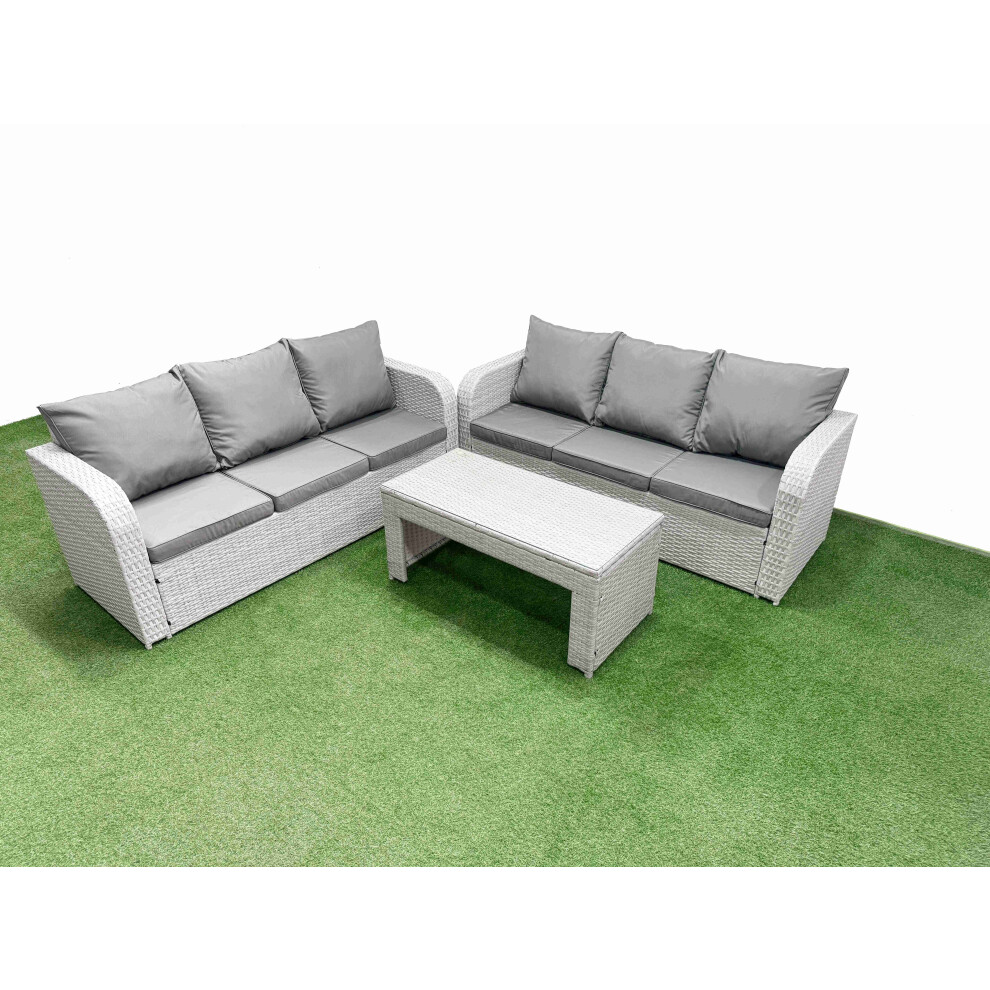 Fimous Outdoor Garden Furniture Sets 6 Seater Wicker Rattan Furniture Sofa Sets with Oblong Coffee TableLight Grey