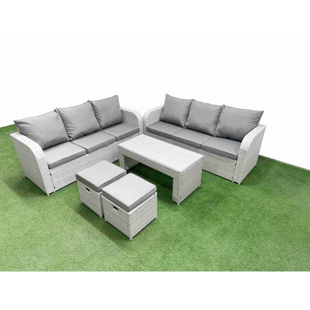 Fimous Outdoor Garden Furniture Sets 8 Seater Wicker Rattan Furniture Sofa Sets with Oblong Coffee TableStools Light Grey