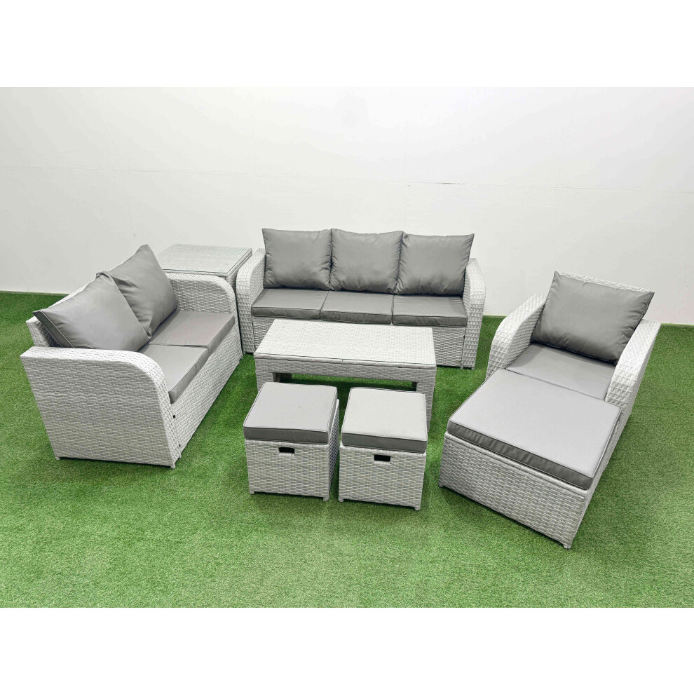 Fimous Patio PE Wicker 9 Seater Outdoor Rattan Furniture Sofa Sets with Reclining Chair Loveseat Sofa 3 Seater Sofa Stool Side Table