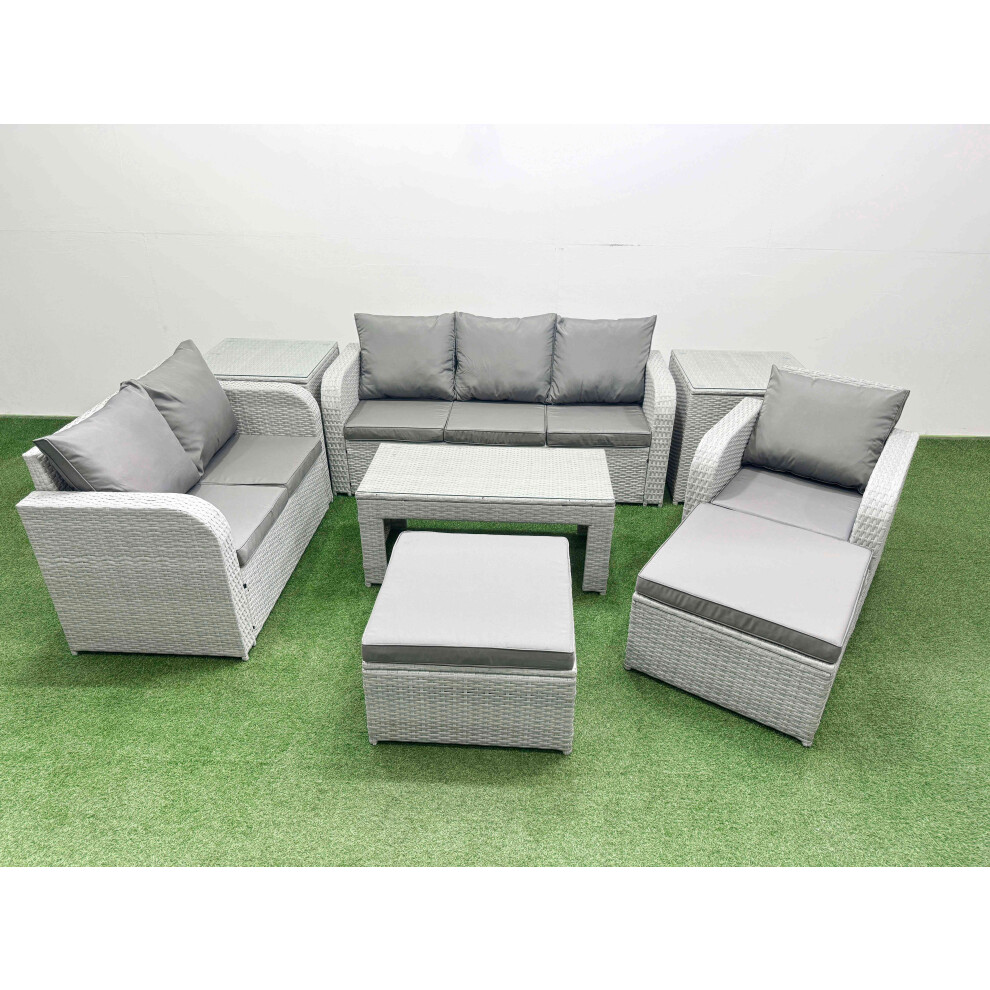 Fimous Patio PE Wicker 8 Seater Outdoor Rattan Furniture Sofa Sets with Reclining Chair Loveseat Sofa 3 Seater Sofa 2 Side Table