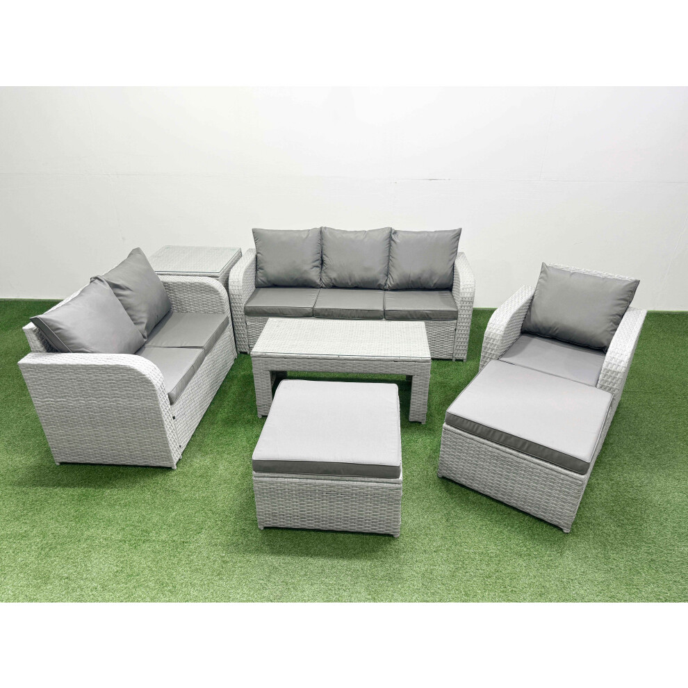 Fimous Patio PE Wicker 8 Seater Outdoor Rattan Furniture Sofa Sets with Reclining Chair Loveseat Sofa 3 Seater Sofa 2 Big Footstools