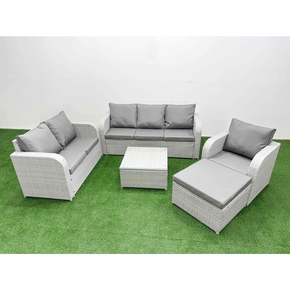 Fimous Patio Pe Wicker 7 Seater Outdoor Rattan Furniture Sofa Sets With Reclining Chair Loveseat Sofa Big Footstool Light Grey