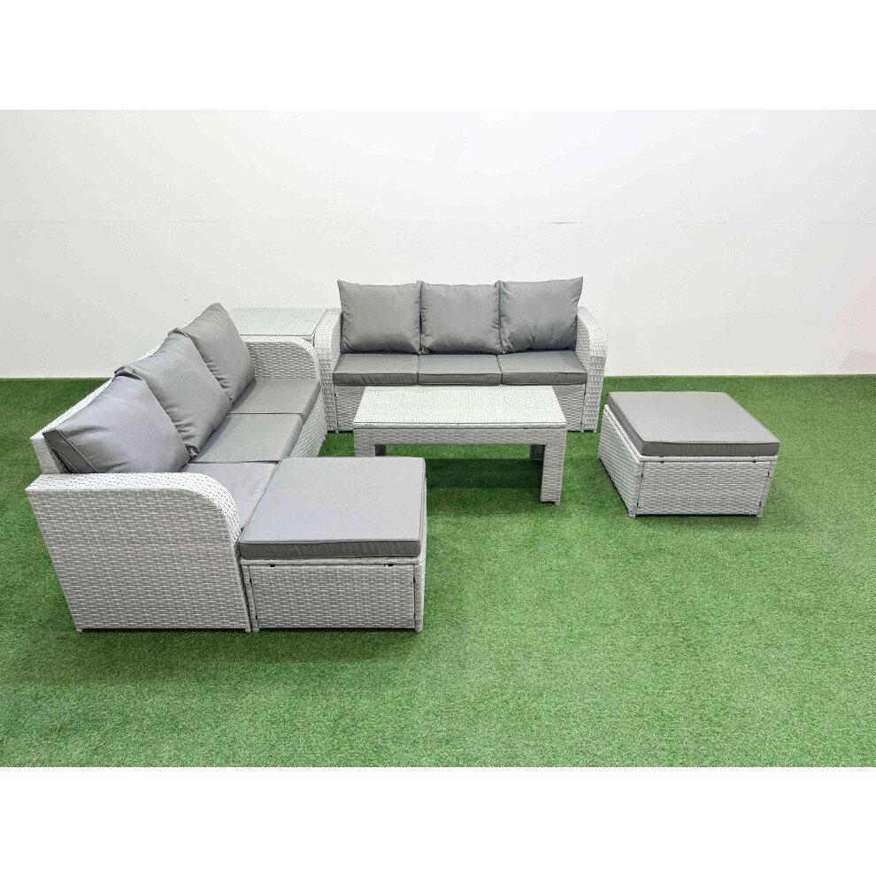 Fimous Outdoor Garden Furniture Sets 8 Seater Wicker Rattan Furniture Sofa Sets with Oblong Coffee Table2 Big Footstool Side Table