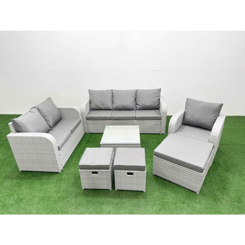 Fimous Patio PE Wicker 9 Seater Outdoor Rattan Furniture Sofa Sets with Reclining Chair Loveseat Sofa Stool Light Grey