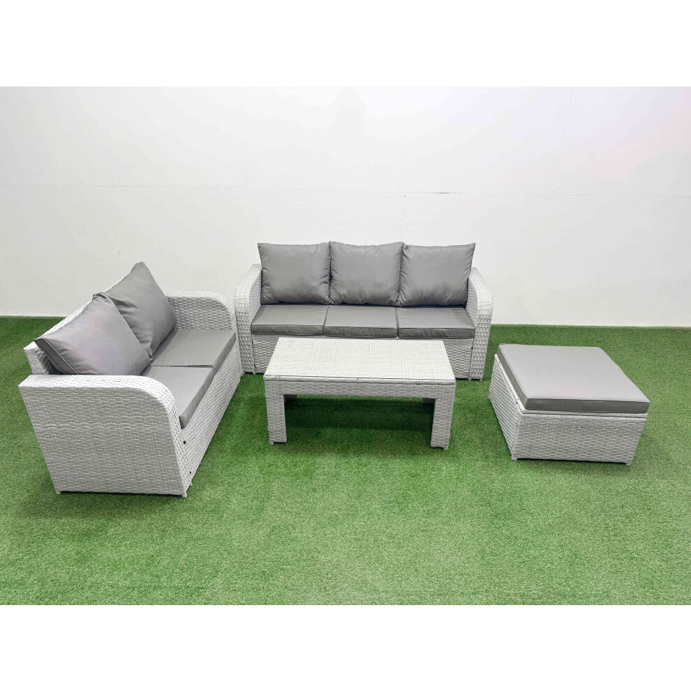 Fimous 6 Seater PE Rattan Wicker Garden Furniture Patio Conservatory Sofa Set with 3 Seater Sofa Love Sofa Big Footstool