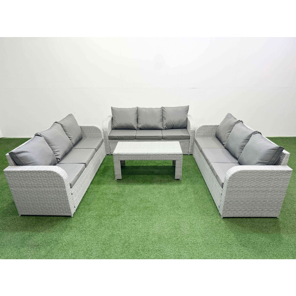 Fimous PE Rattan Lounge Sofa Set 9 Seater Outdoor Garden Furniture Set with3 Seater Sofa Light Grey