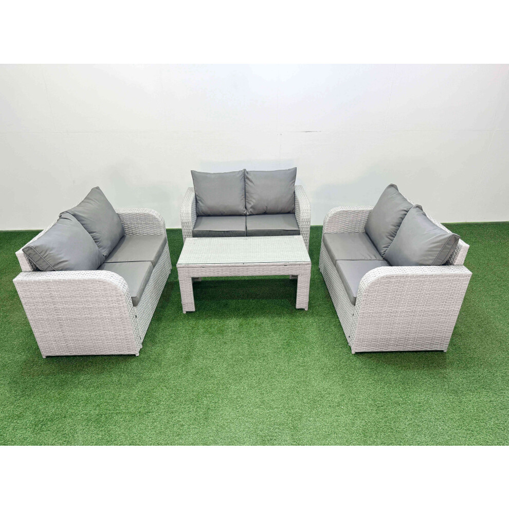 Fimous 6 Seater Pe Wicker Rattan Furniture Sofa Sets With Oblong Coffee Table 2 Seater Love Sofa Light Grey