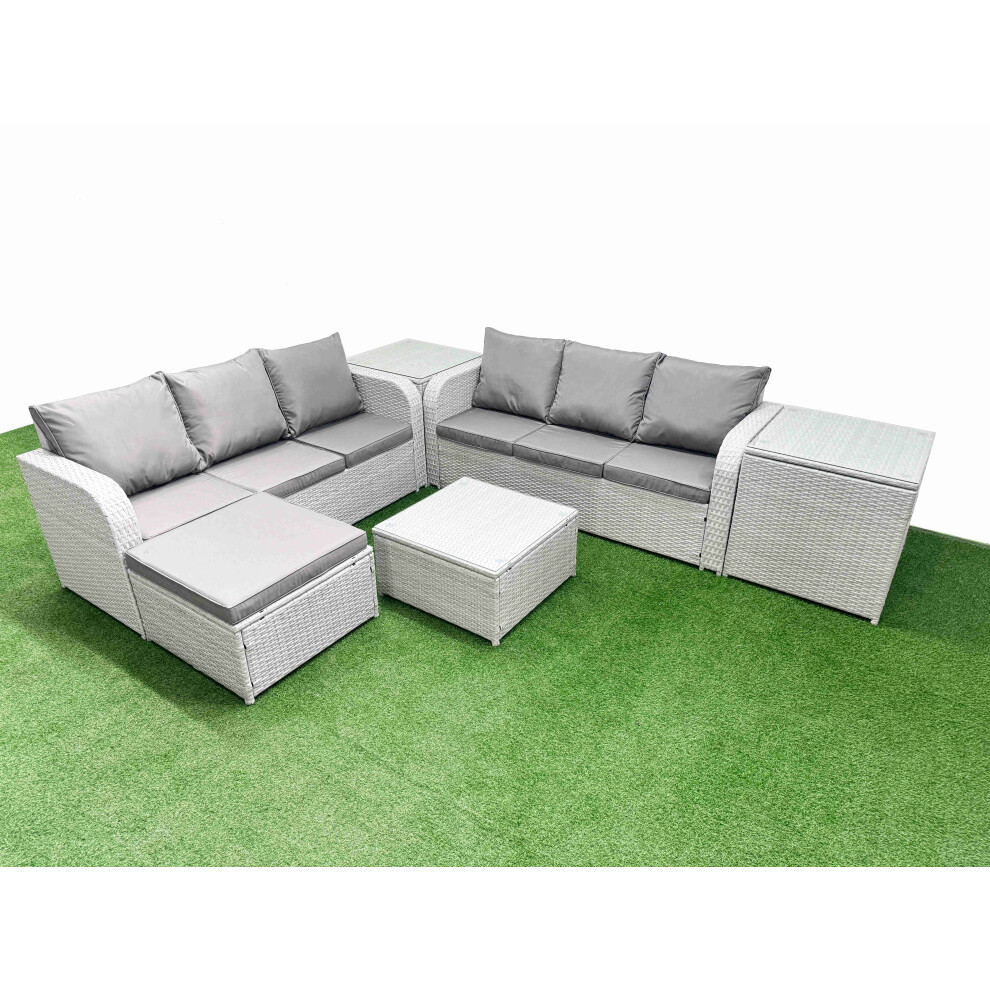 Fimous Outdoor Garden Furniture Sets 7 Seater Wicker Rattan Furniture Sofa Sets with high Back Lounge Sofa Big Footstool 2 Side Table