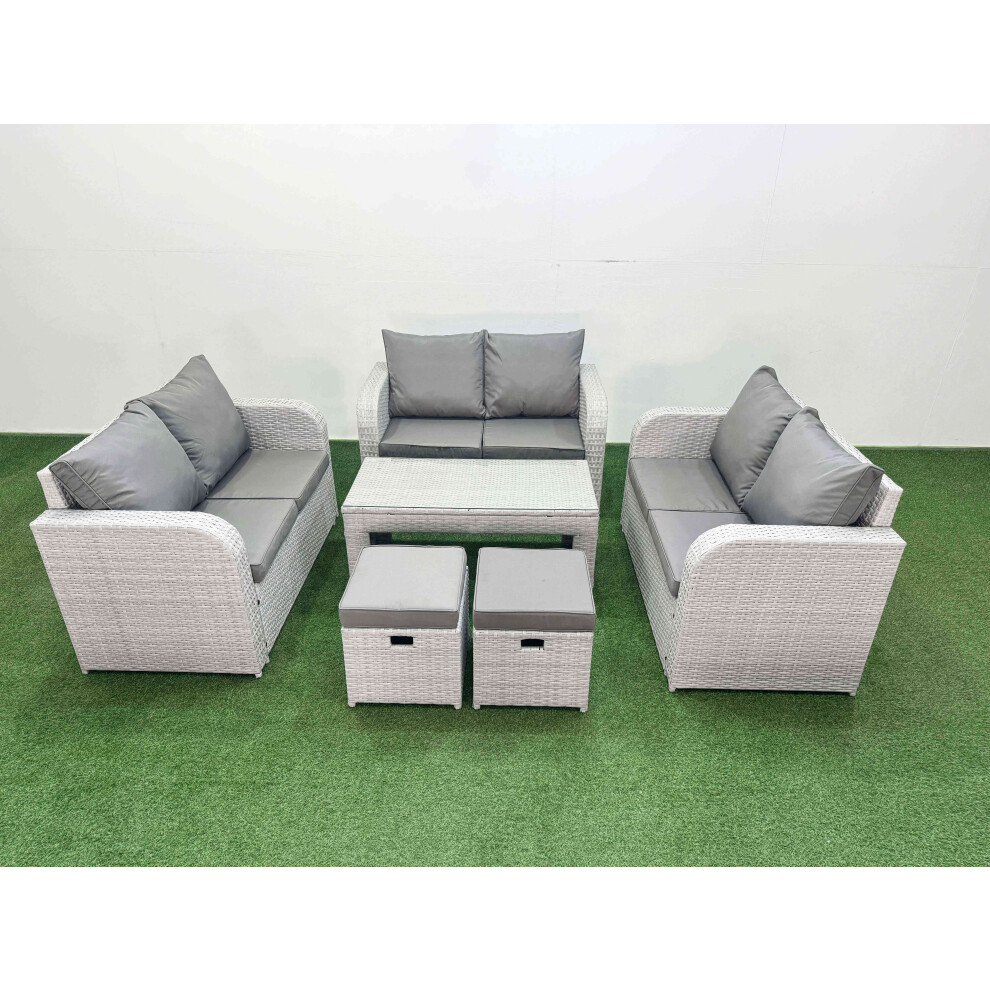 Fimous  8 Seater PE Wicker Rattan Furniture Sofa Sets with Oblong Coffee Table 2 Seater Love Sofa 2 Stool Light Grey