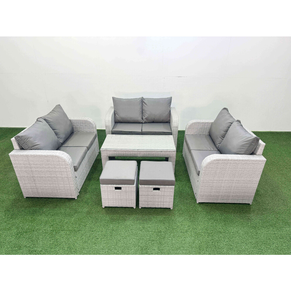 Fimous 8 Seater Pe Wicker Rattan Furniture Sofa Sets With Oblong Coffee Table 2 Seater Love Sofa 2 Stool Light Grey