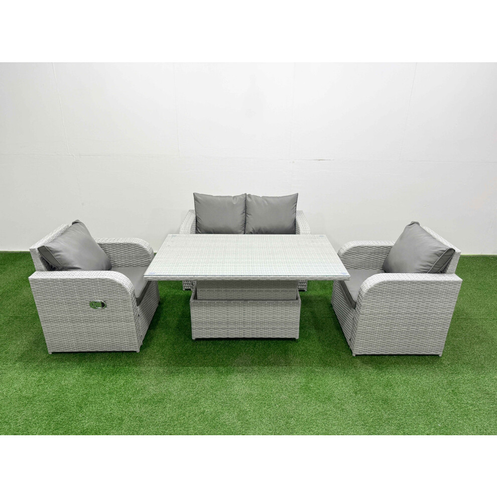 Fimous Light Grey PE Wicker Rattan Garden Furniture SetAdjustable Lifting Dining or Coffee Table 4 Seater