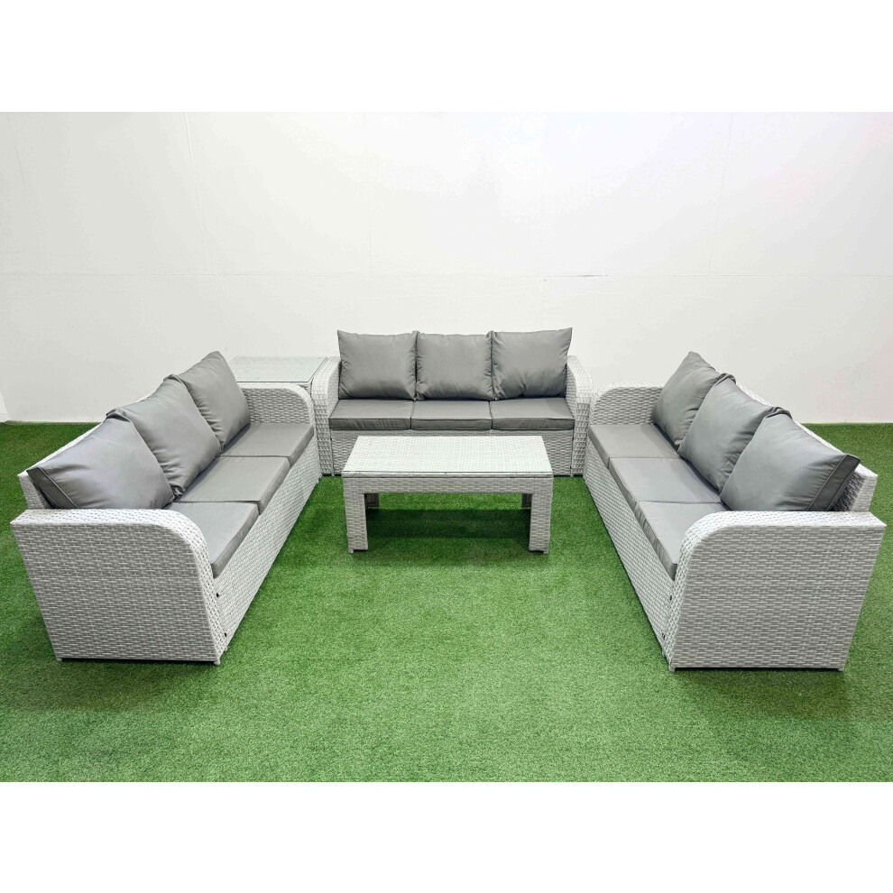 Fimous Pe Rattan Lounge Sofa Set 9 Seater Outdoor Garden Furniture Set With3 Seater Sofa Side Table Light Grey