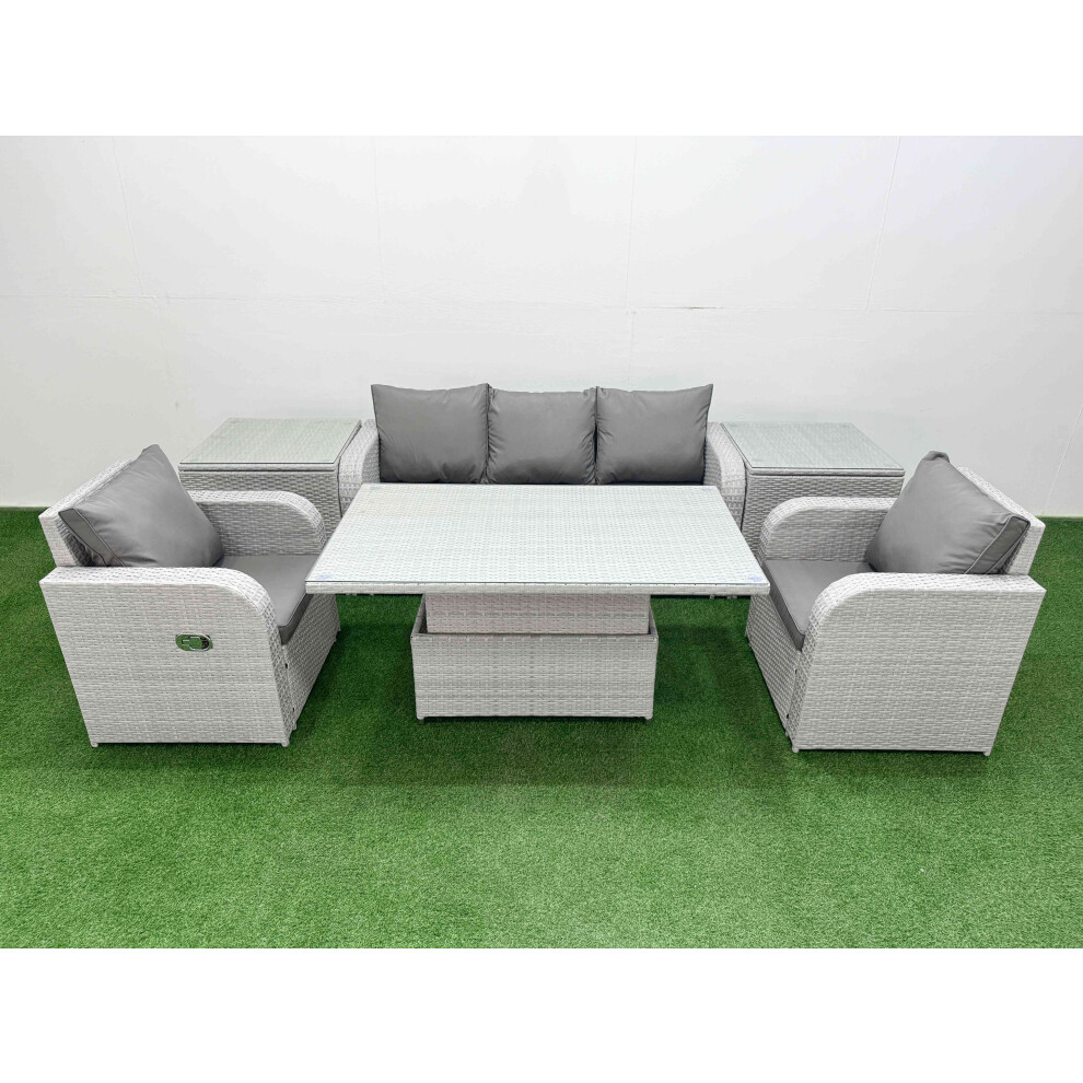 Fimous PE Rattan Garden Furniture Set  Adjustable Lifting Dining or Coffee Table 2 Side Table Light Grey