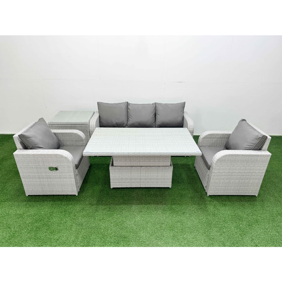 B&Q - Pe Rattan Garden Furniture Set Reclining Chair Sofa Lounge Sofa Set Adjustable Lifting Table Side Table Light Grey - Image 2