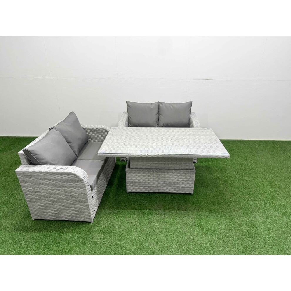 Fimous 4 Seater Outdoor Love Sofa Set Rattan Garden Furniture Set with Adjustable Lifting Dining or Coffee Table Light Grey