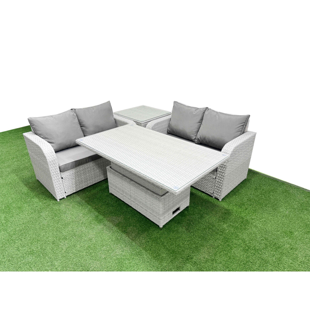 Fimous 4 Seater Outdoor Love Sofa Set Rattan Garden Furniture Set with Adjustable Lifting Dining or Coffee Table Side Table