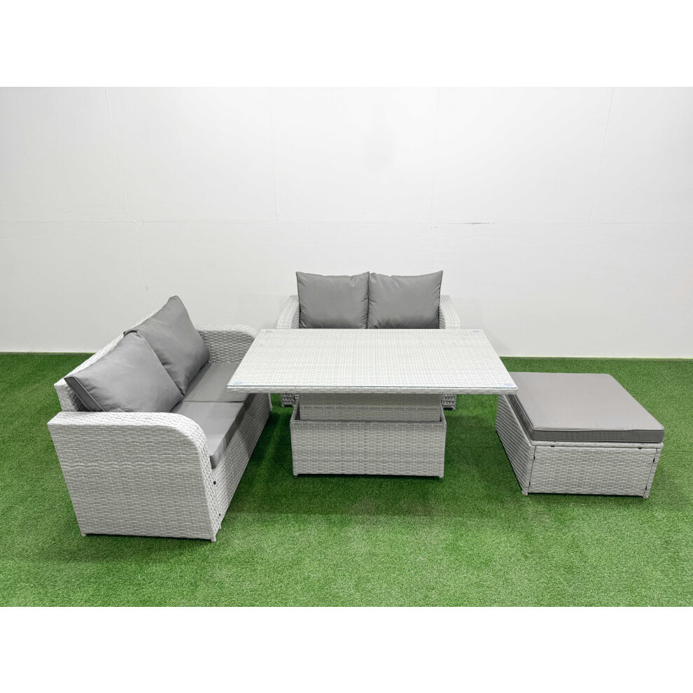 Fimous 5 Seater Outdoor Love Sofa Set Rattan Garden Furniture Set with Adjustable Lifting Dining or Coffee Table Big Footstool