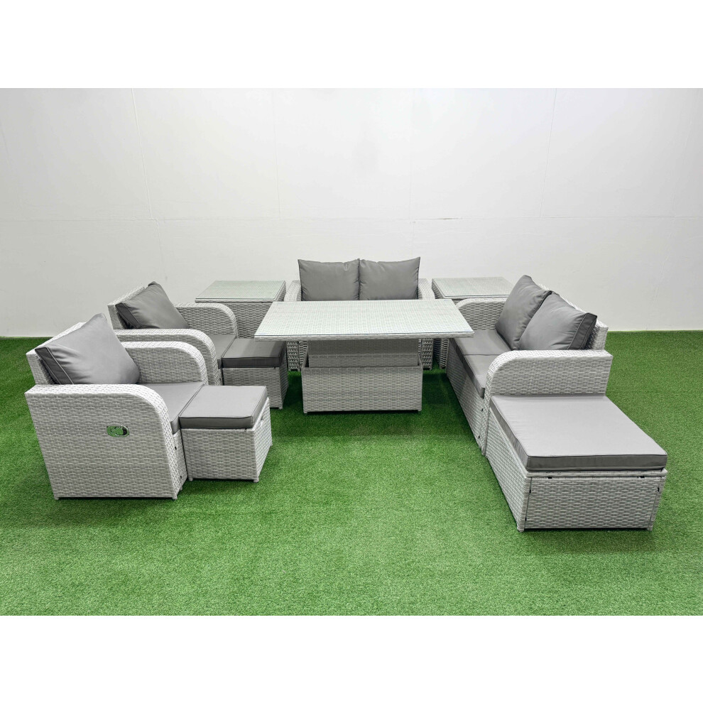 Fimous Light/Grey 9 Seater Rattan Garden Furniture Set With Adjustable Height Table, 2 Sofas, 2 Reclining Chairs, 3 Stools And 2 Side Tables - Image 2