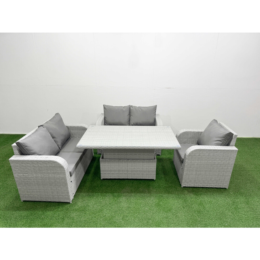 Fimous High Back Poly Rattan Garden Furniture Set with Adjustable Lifting Dining or Coffee Table Indoor Outdoor Patio  Set