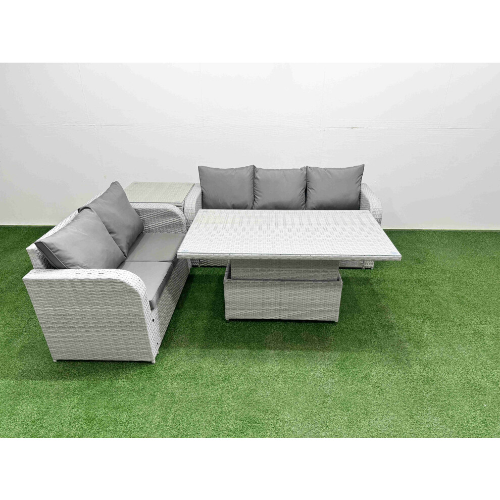 Fimous 5 Seater PE Rattan Wicker Garden Furniture Patio Conservatory Sofa Set with Adjustable Lifting Dining Table  Side Table