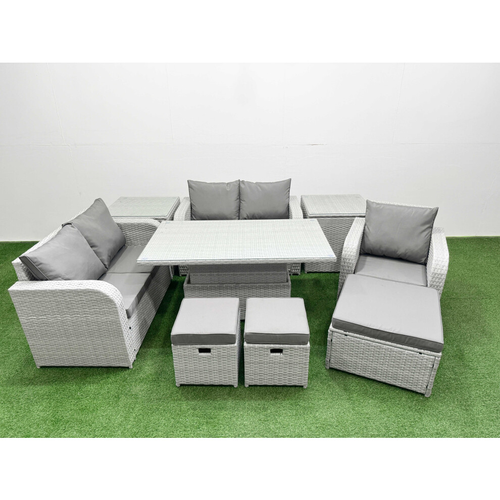 Rackhams Light/Grey 8 Seater Rattan Garden Furniture Set With Adjustable Height Table, 2 Loveseats, 1 Reclining Chair, 3 Footstools & 2 Side Tables - Image 2
