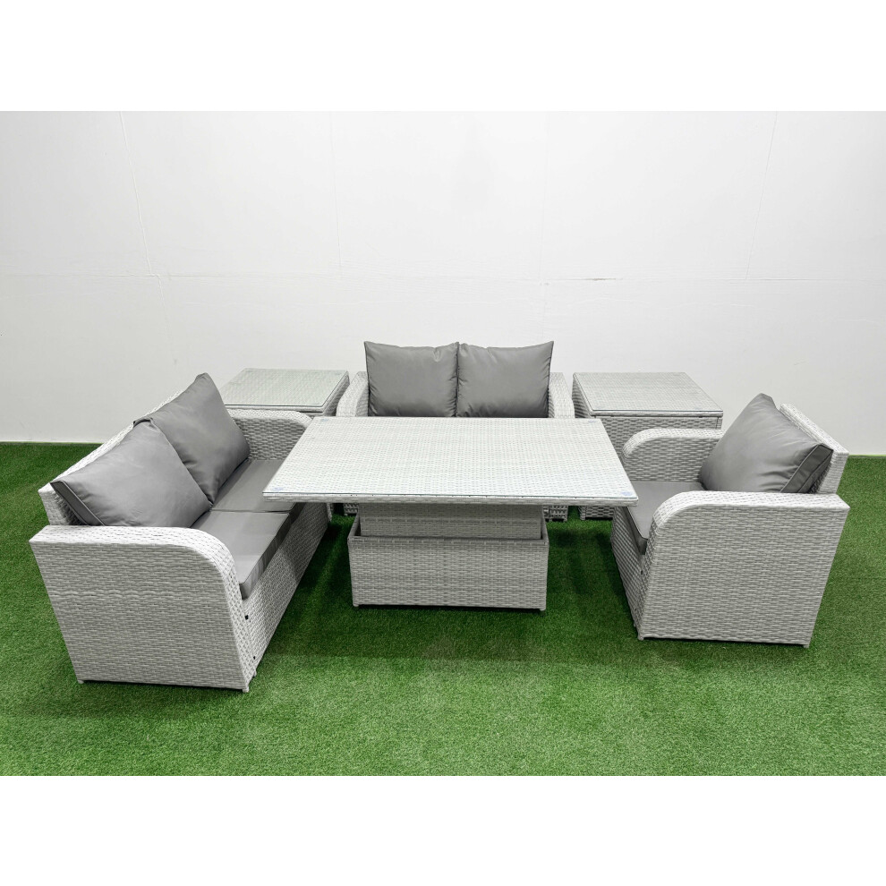 Fimous High Back Poly Rattan Garden Furniture Set with Adjustable Lifting Dining or Coffee Table Indoor Outdoor Patio  Set 2 Side Table