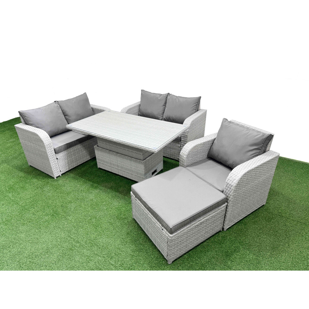 Fimous High Back Poly Rattan Garden Furniture Set with Adjustable Lifting Dining or Coffee Table Indoor Outdoor Patio  Set Big Stool