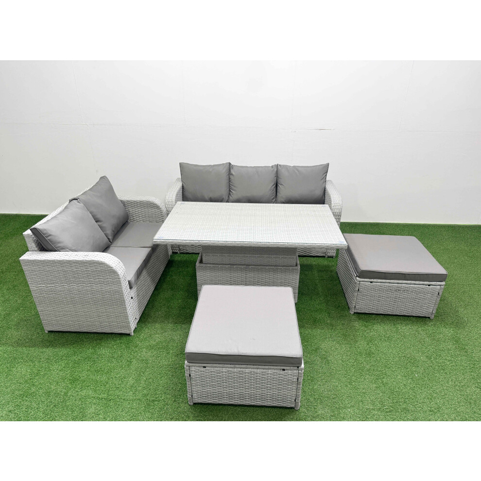 Fimous 7 Seater PE Rattan Wicker Garden Furniture Patio Conservatory Sofa Set with Adjustable Lifting Dining Table  2 Big Footstool