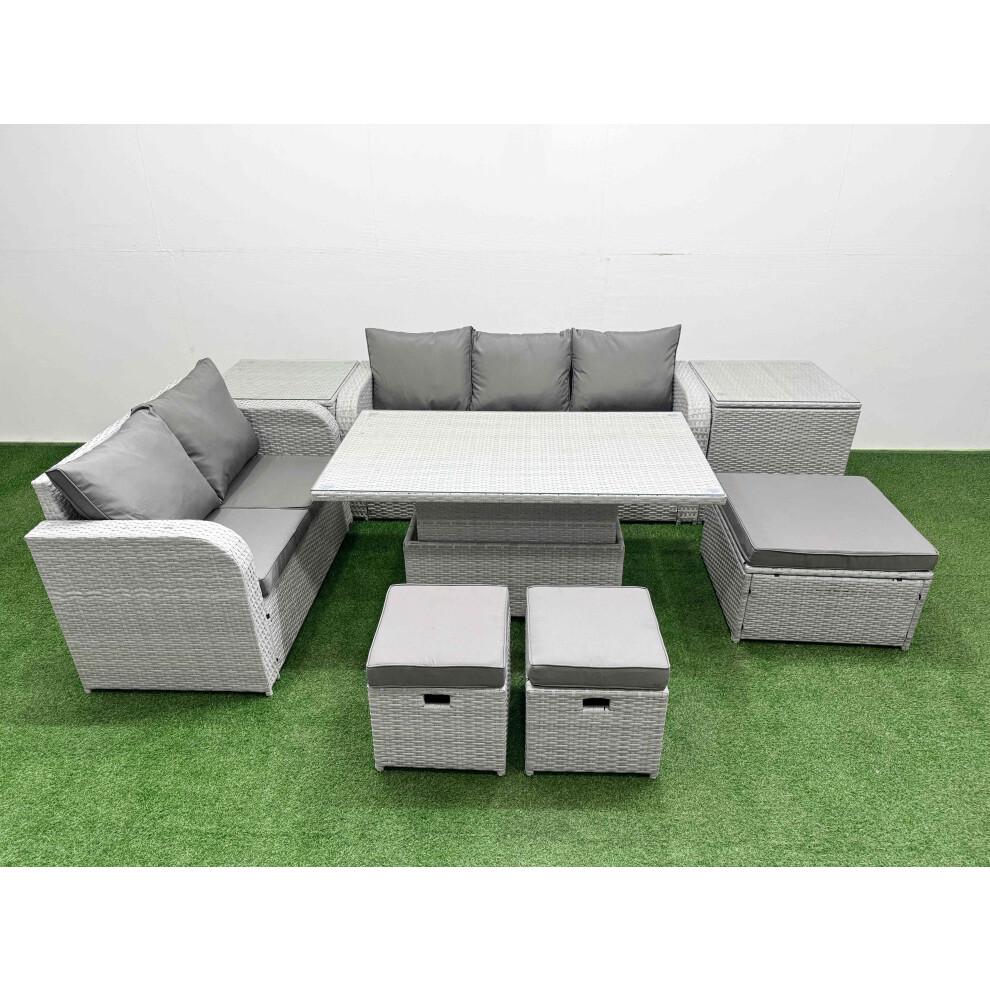 Fimous 8 Seater Pe Rattan Wicker Garden Furniture Patio Conservatory Sofa Set With Adjustable Lifting Dining Table 3 Stool 2 Side Table