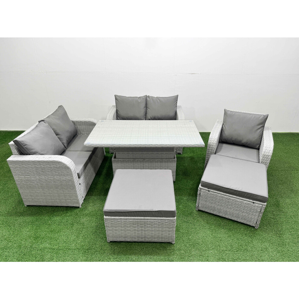 Fimous High Back Poly Rattan Garden Furniture Set with Adjustable Lifting Dining or Coffee Table Indoor Outdoor Patio  Set 2 Big Stool