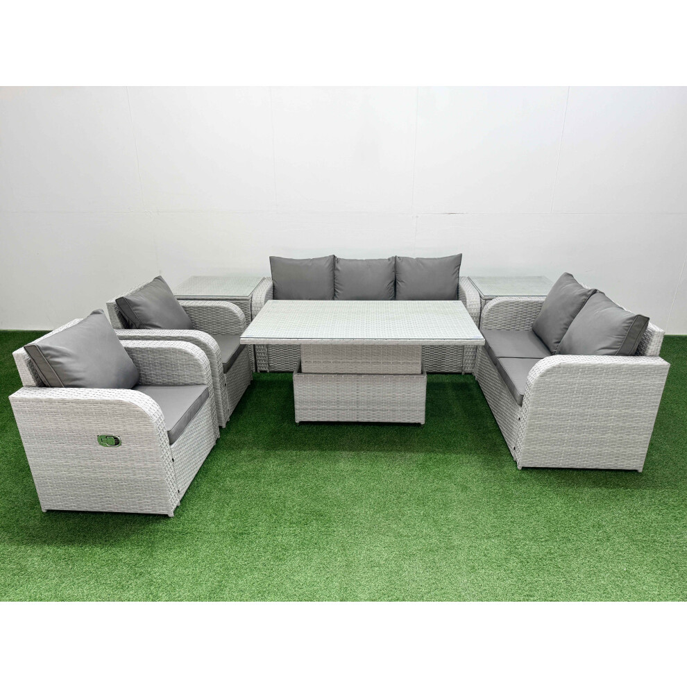 Fimous PE Rattan Garden Furniture Set  Adjustable Lifting Dining or Coffee Table 2 Side Table Light Grey