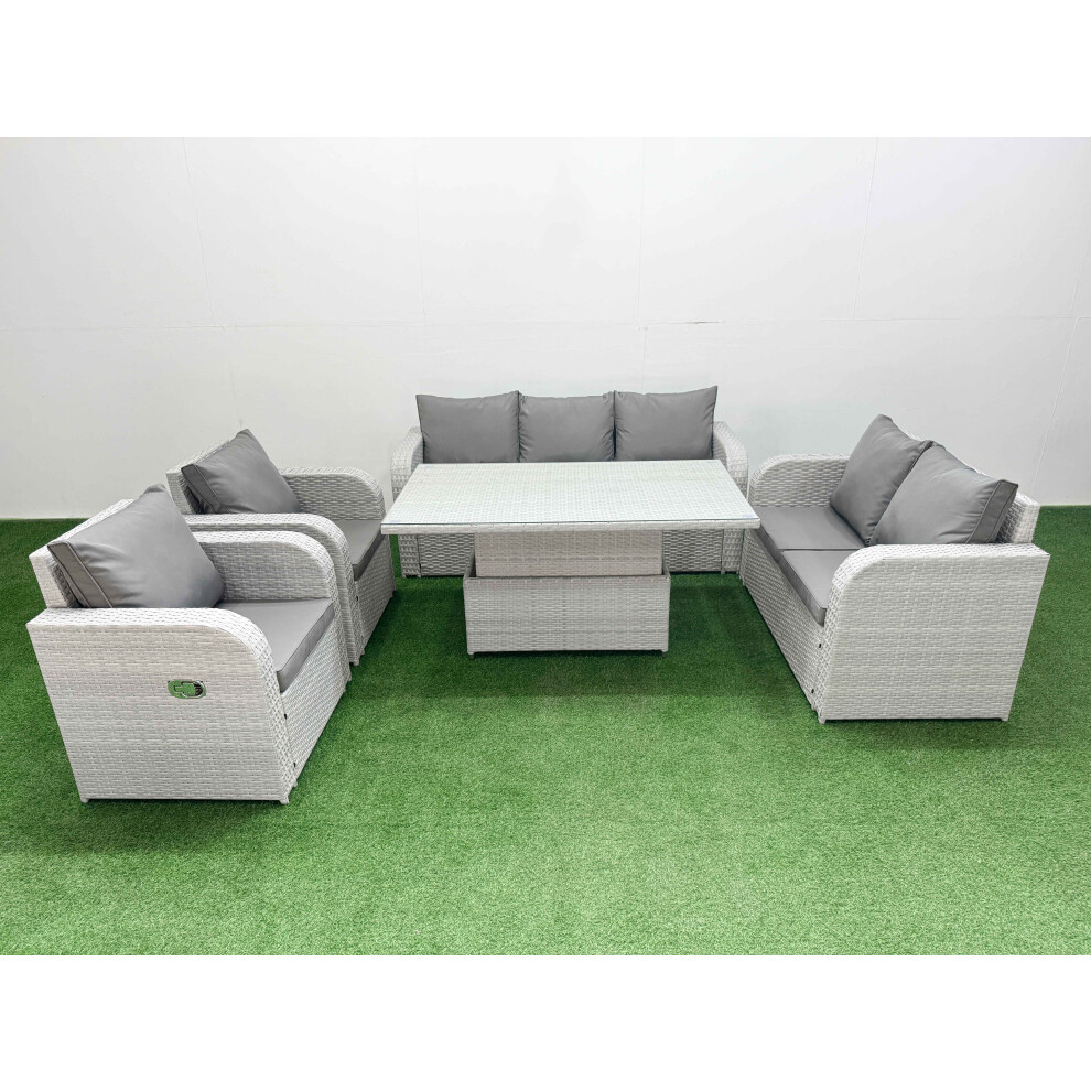 Fimous Pe Rattan Garden Furniture Set Adjustable Lifting Dining Or Coffee Table Light Grey